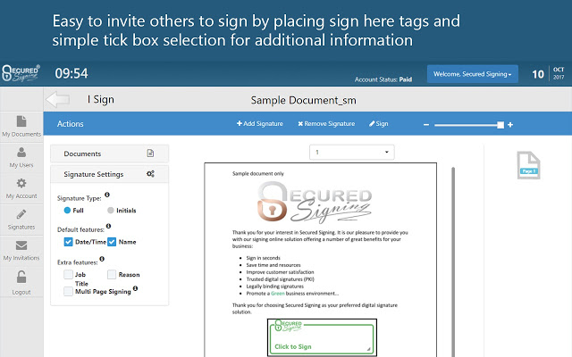 screenshot of Secured Signing
